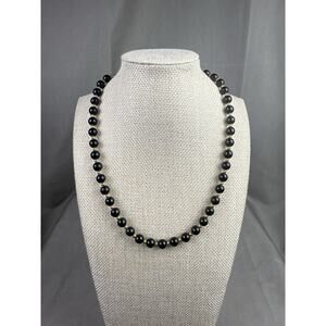 Vintage Signed Monet Necklace Black & Gold Beaded Hook Clasp Chain Extender